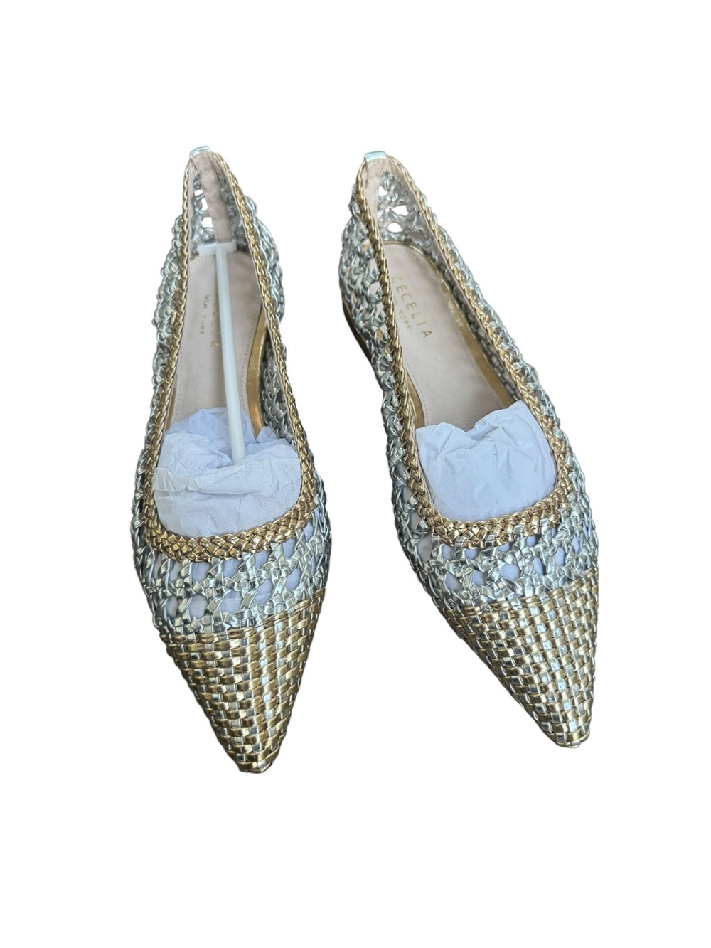 Cecelia New York Brie Woven Ballet Flats in gold and silver 7.5 NWT - Picture 3 of 9